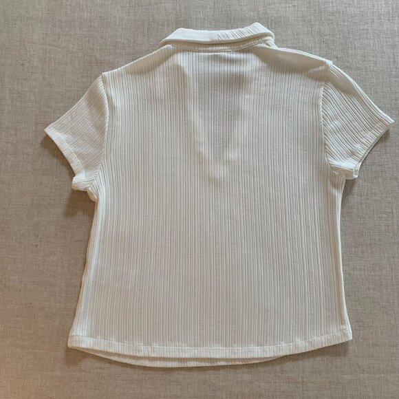 Madewell Ribbed V-Neck Polo Tee – Lighthouse – Size Medium - Picture 3 of 7